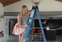 Deep close up anal with girlfriend exposed to ladder
